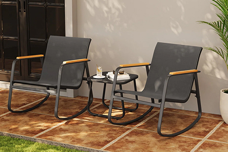 WYHS-3 Piece Outdoor Patio Set with Textilene Rocking Chairs