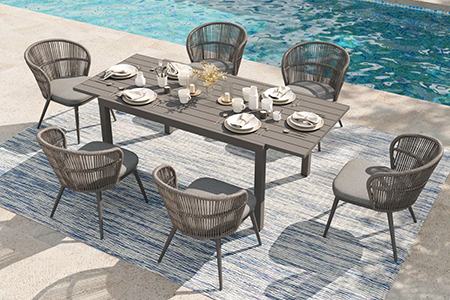 WYHS-6 Person Outdoor Stretchable Dining Set With Cushions